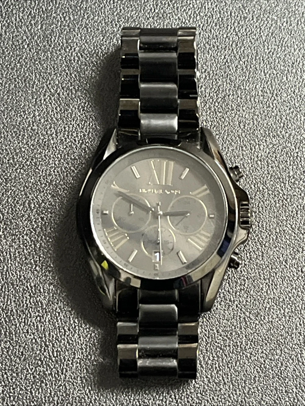 Michael Kors Black Stainless Steel Chronograph Watch New Battery